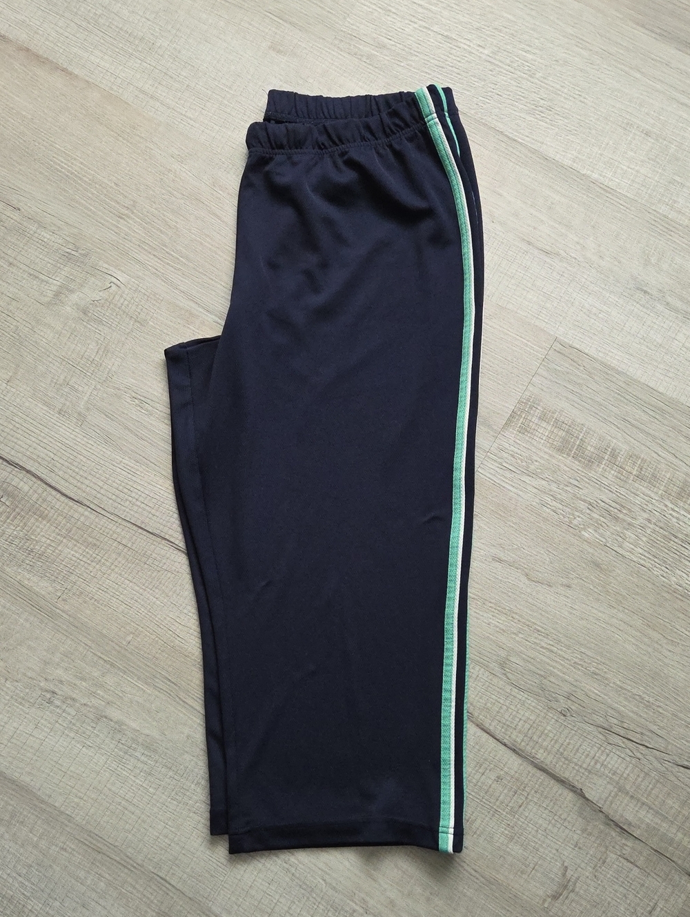 Women's SJB Performance Blue Track Capris with Green Side Stripe XL